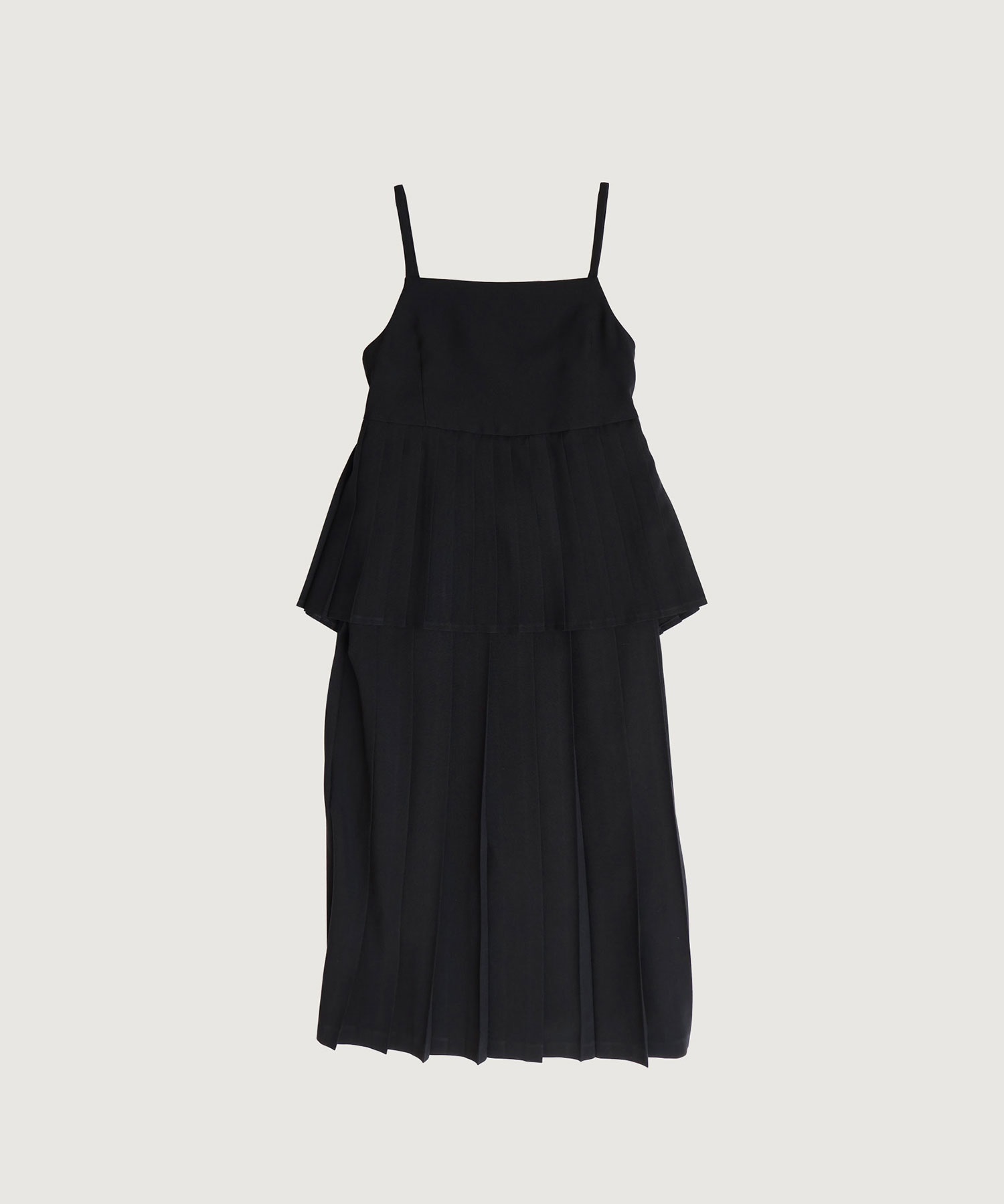 トロピカルワッシャー プリーツ キャミ ワンピース(クロ-F)