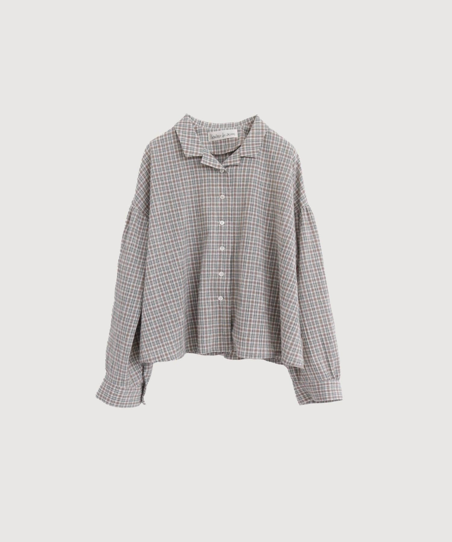 やさしいチェック ちび開襟ブラウス(ベージュ-F)