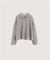 やさしいチェック ちび開襟ブラウス(ベージュ-F)