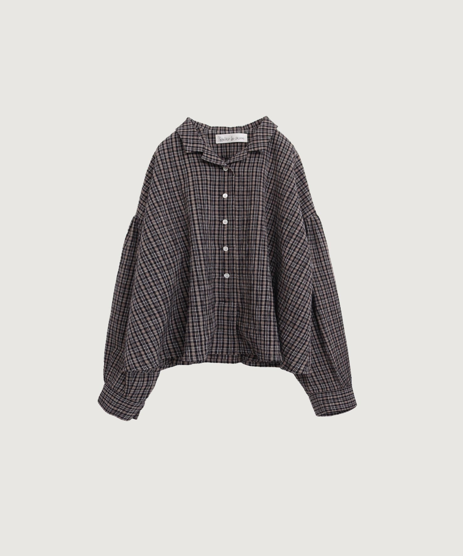 やさしいチェック ちび開襟ブラウス(クロ-F)