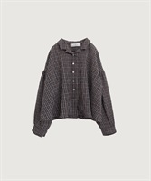 やさしいチェック ちび開襟ブラウス(クロ-F)