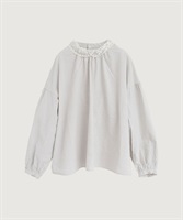 【予約販売】いちごのコード刺繍　重なる襟ブラウス(グレー-F)