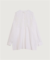 【予約販売】いちごコード刺繍　しかく襟チュニックブラウス(シロ-F)