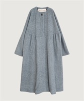 ヘリンボーンウール ドルマンギャザーコート(サックス-F)