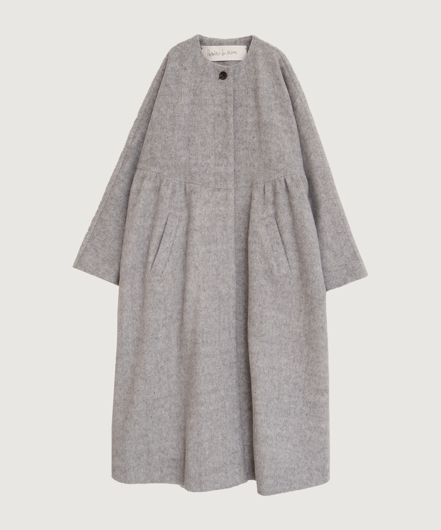ヘリンボーンウール ドルマンギャザーコート