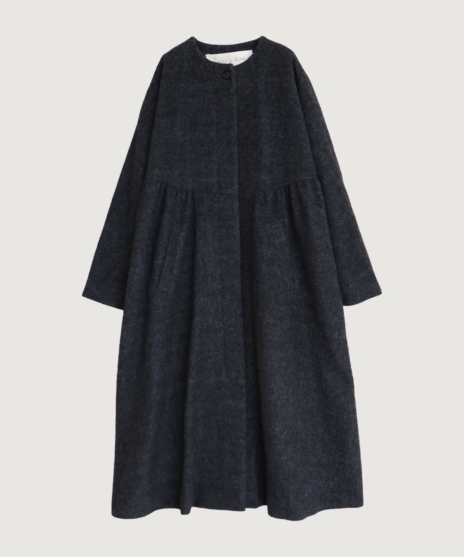 ヘリンボーンウール ドルマンギャザーコート