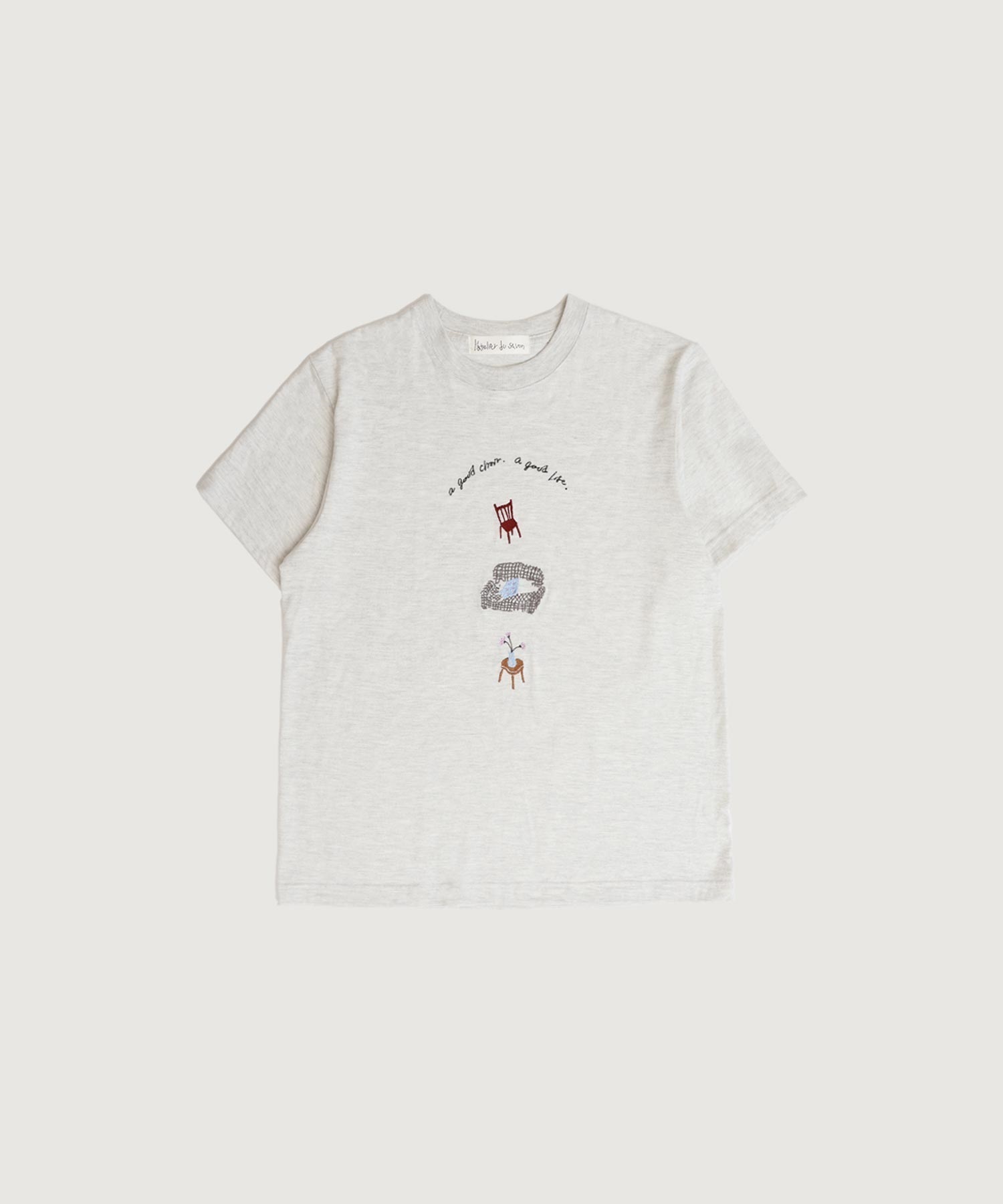 イス生活　刺繍Tシャツ(オートミール-F)