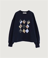 【予約販売】キルトのようなアップリケ裏毛プルオーバー(コン-F)