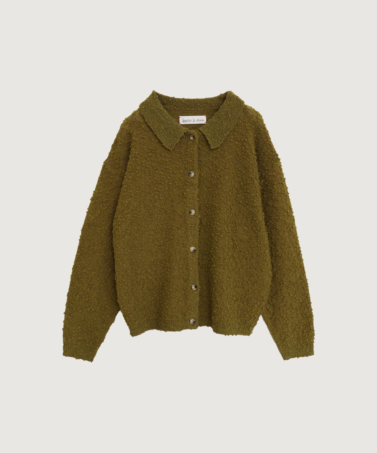 きらっとしたニット　襟付きカーディガン(グリーン-F)