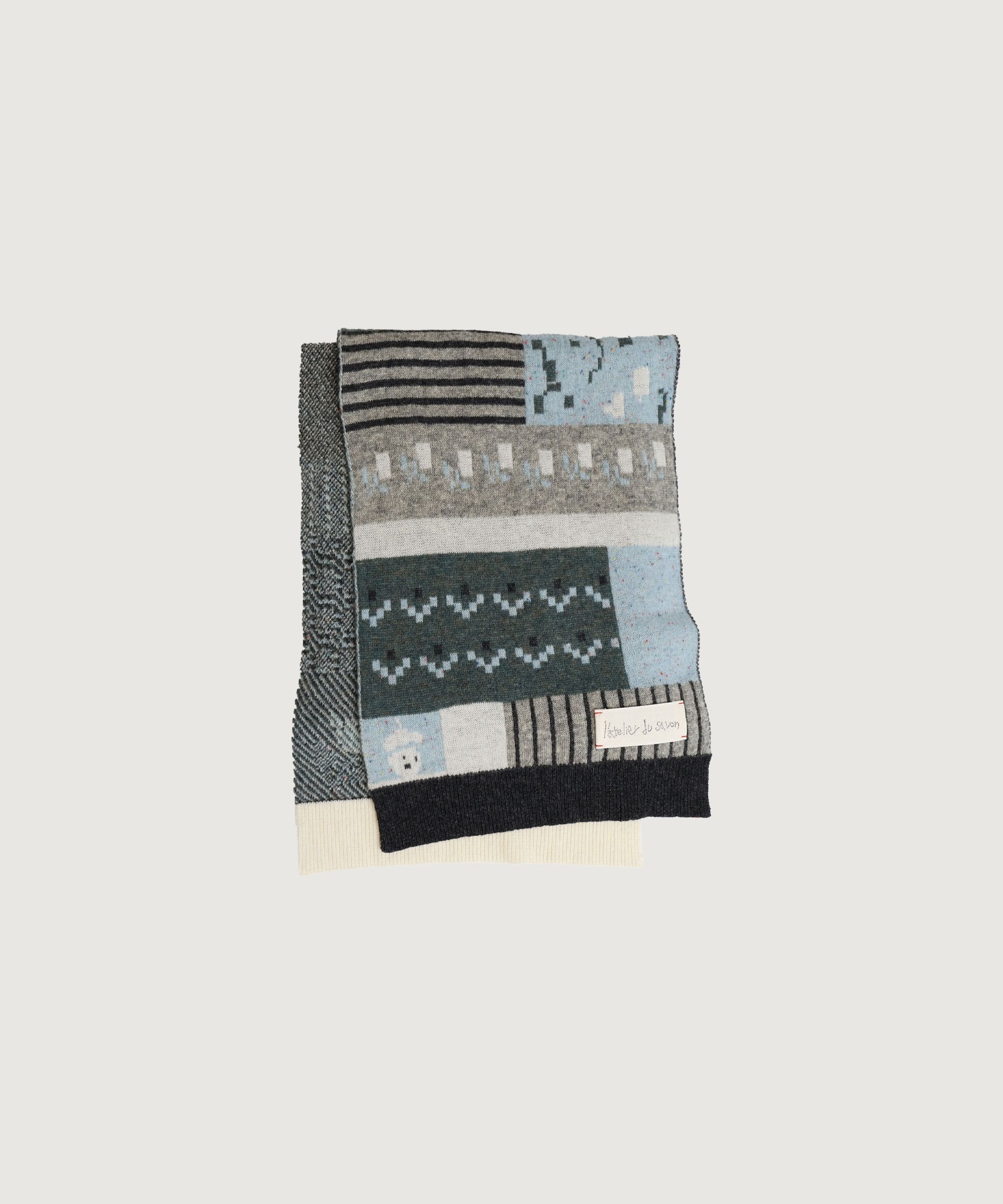 カラフルジャガード　ふとマフラー(グレー-F)