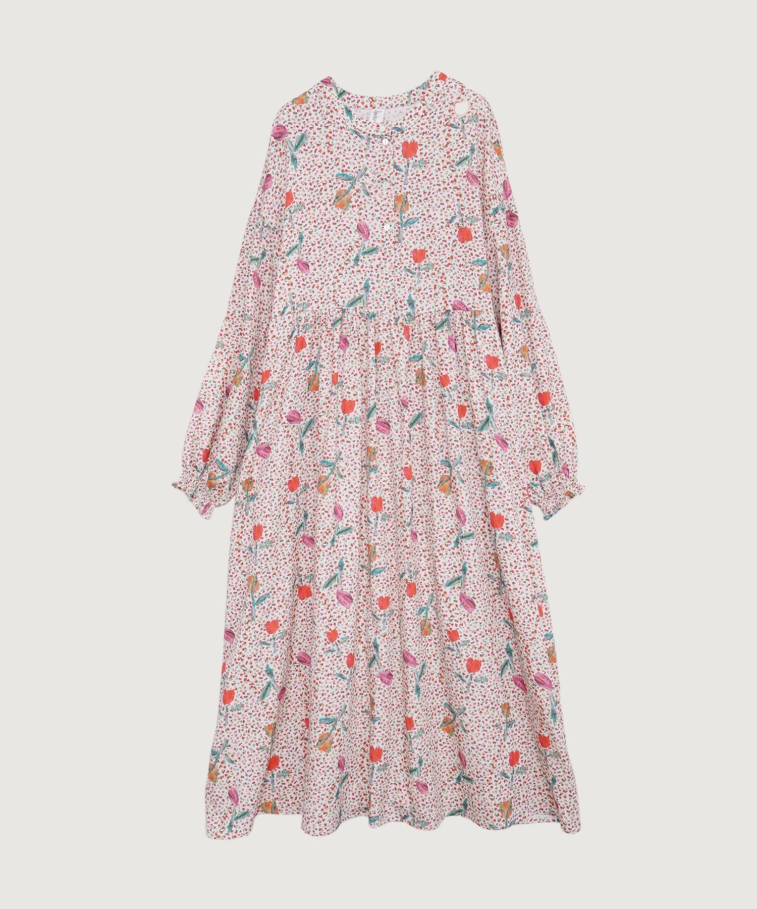 【予約販売】ちぎり絵のチューリッププリント　ギャザーワンピース