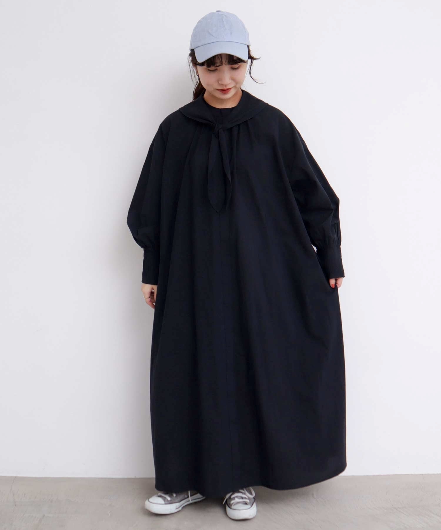 袖ピンタック 朝のようなワンピース