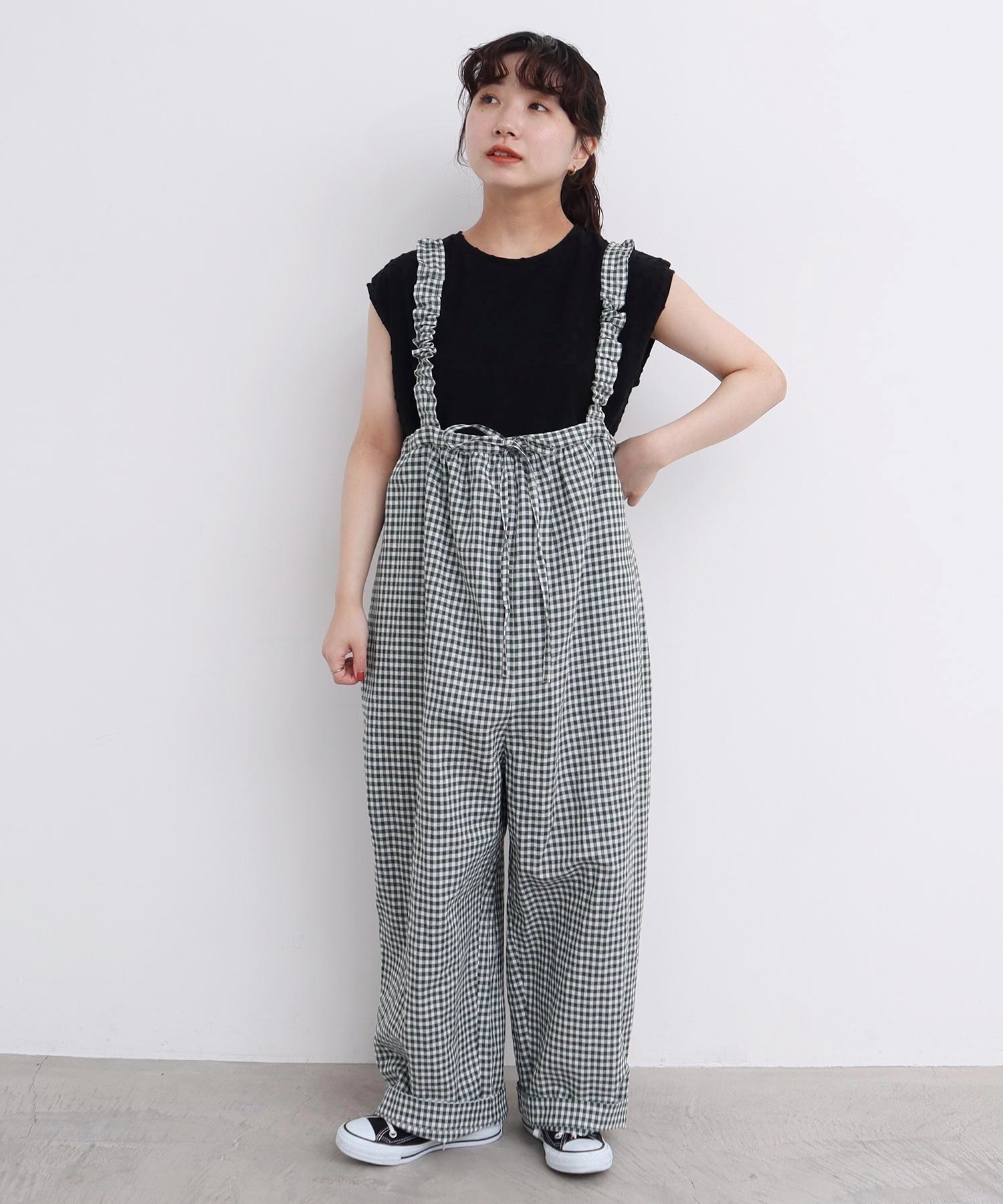麻のしぼるリボン つりパンツ