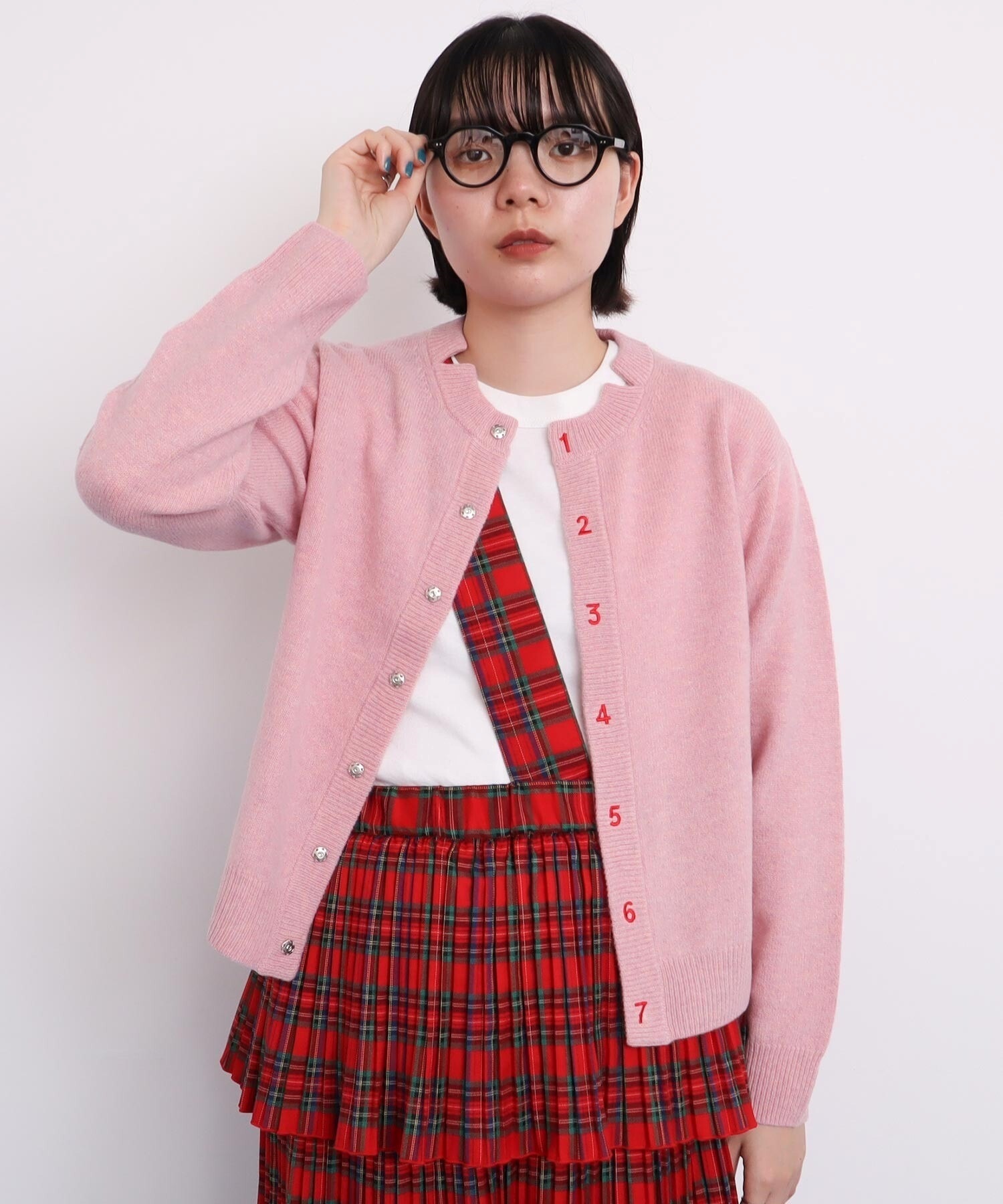 数字刺繍 クルーカーディガン