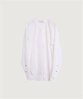 【予約販売】suvinタイプライター スタンドカラーVスリット ブラウス(シロ-F)