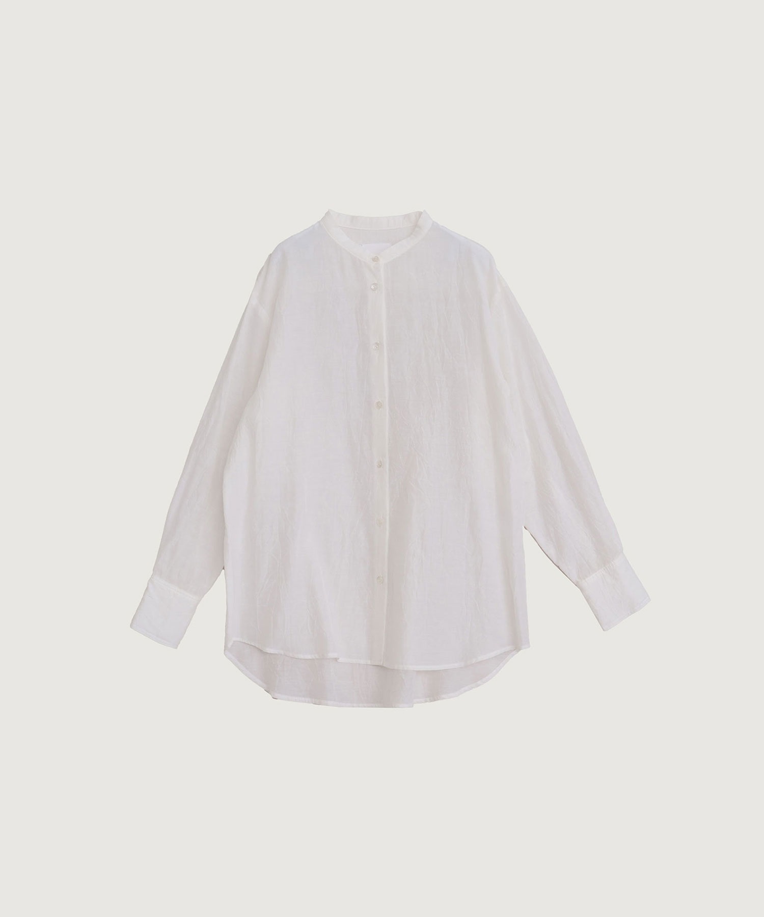 【予約販売】キュプラコットンリネン桐生シワ バンドカラー シャツ