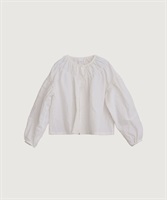 【予約販売】高密度コットンリネンワッシャー シャーリングギャザー ブラウス(シロ-F)