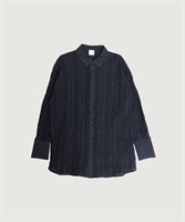 キュプラコットンローン総刺繍 ルーズ シャツ(クロ-F)