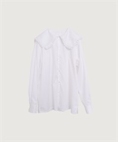 【予約販売】100/2ドビーストライプ フリルフラットカラー シャツ(シロ-F)