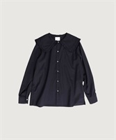 【予約販売】100/2ドビーストライプ フリルフラットカラー シャツ(クロ-F)