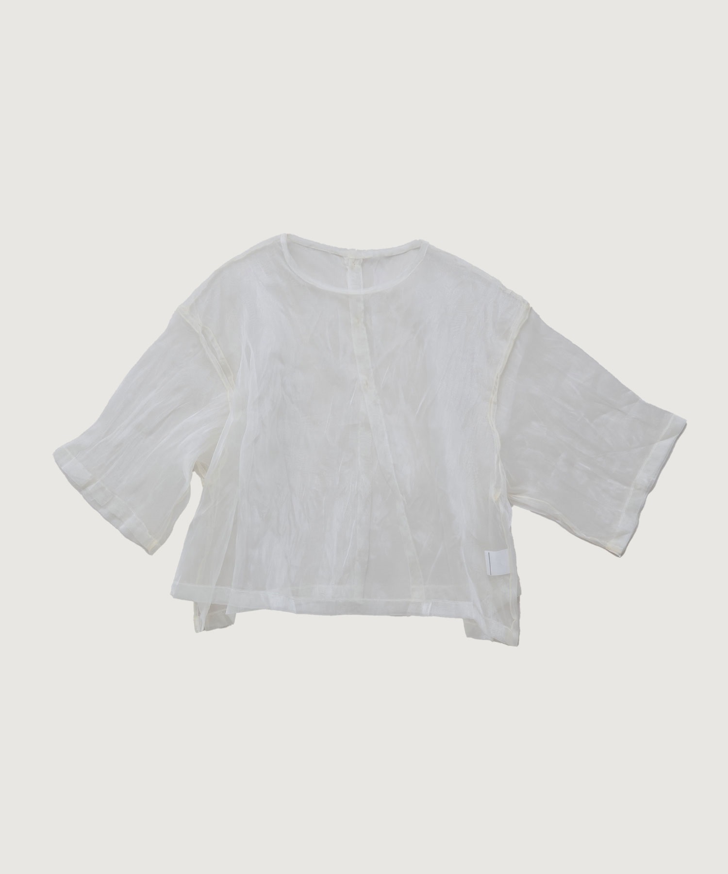 【予約販売】シャンブレーオーガンジーワッシャーちび ブラウス(シロ-F)