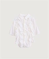オーガニックコットンワッシャー シャーリング ブラウス(シロ-F)