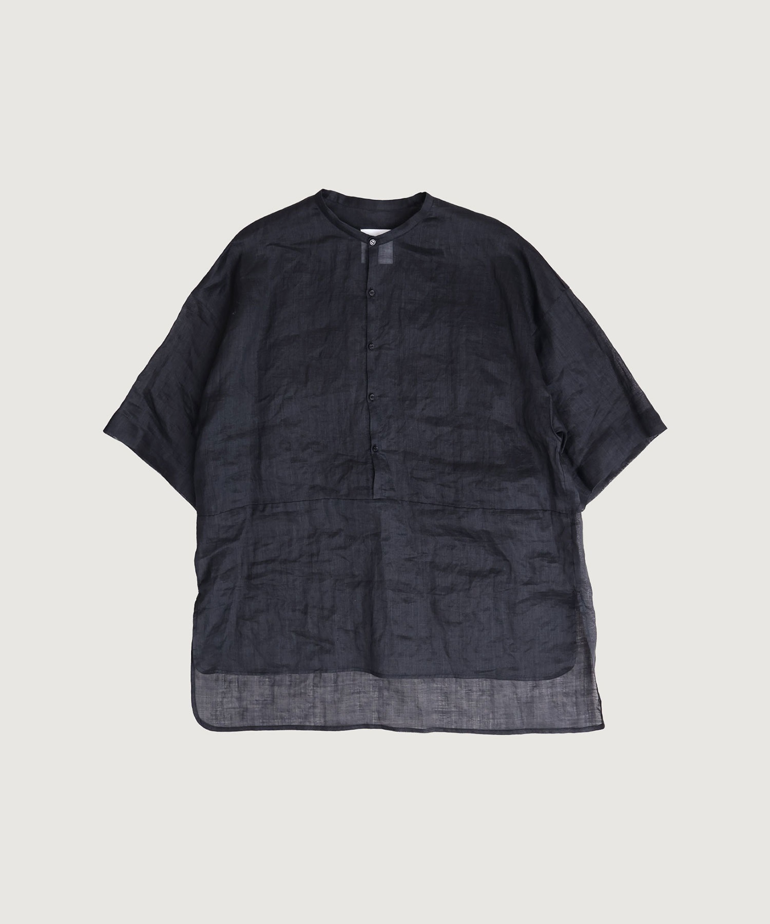 【予約販売】コットンシルクローン ヘンリーネック シャツ(クロ-F)