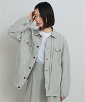 アセテートリネンコットンダンガリー ワークシャツブルゾン(ベージュ-F)