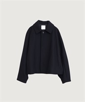 ウールメルトン ステンカラー ショート丈 コート(クロ-F)