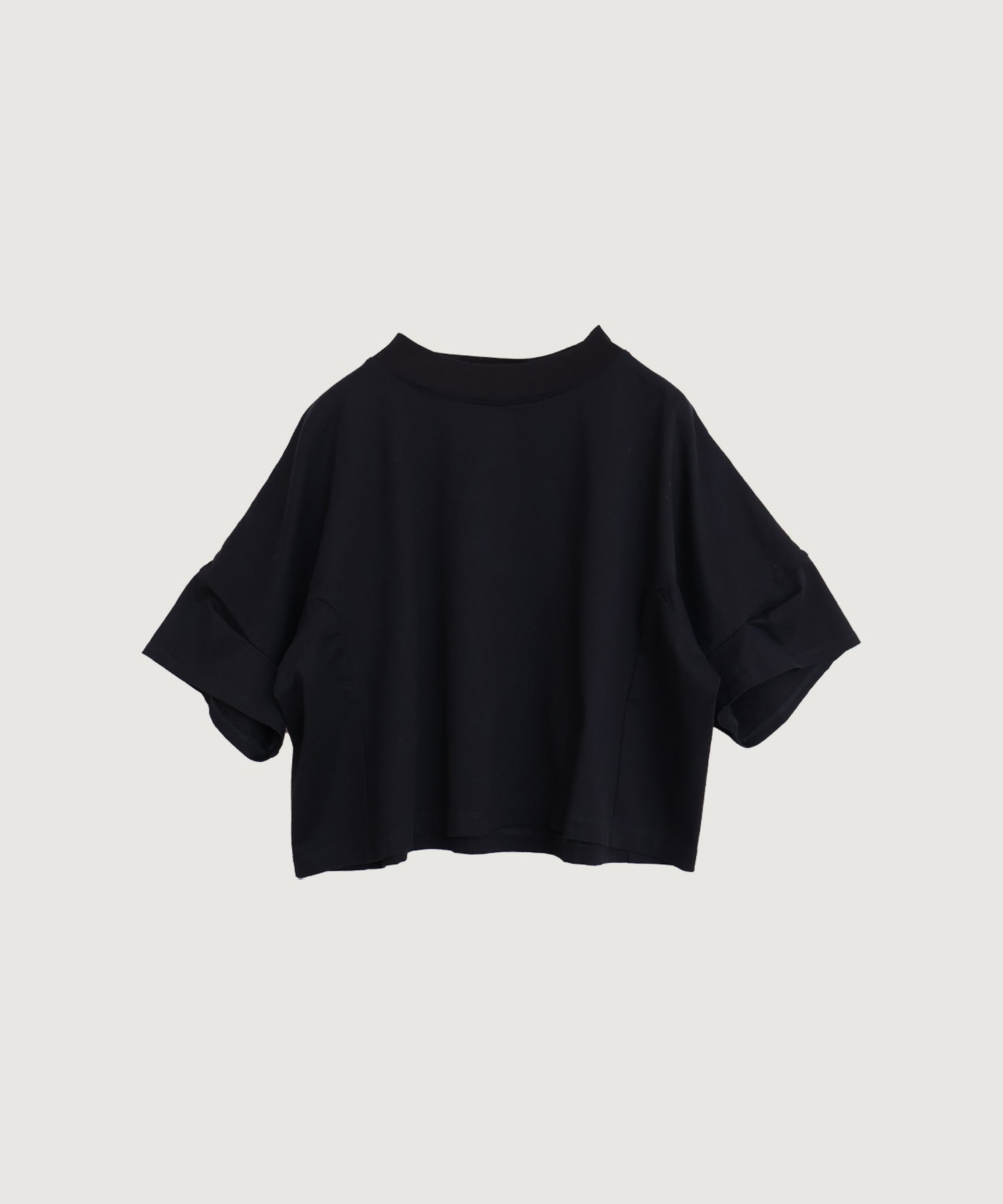 【予約販売】40/2ハイゲージ天竺 スリーブタックショート Tシャツ(クロ-F)
