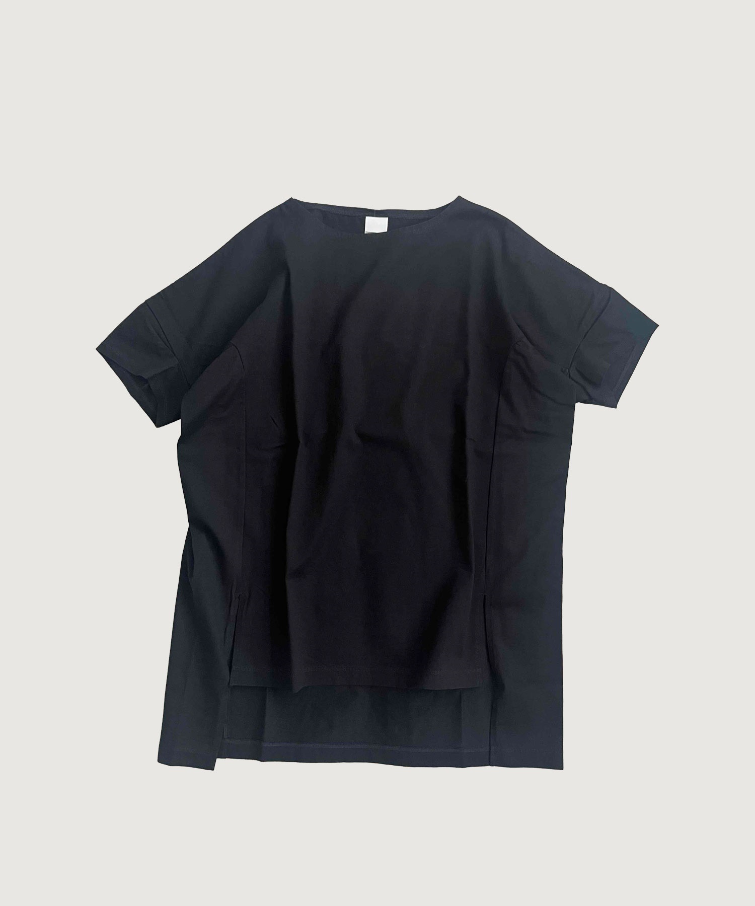 40/2ハイゲージ天竺 スリーブタックバックロング Tシャツ(クロ-F)