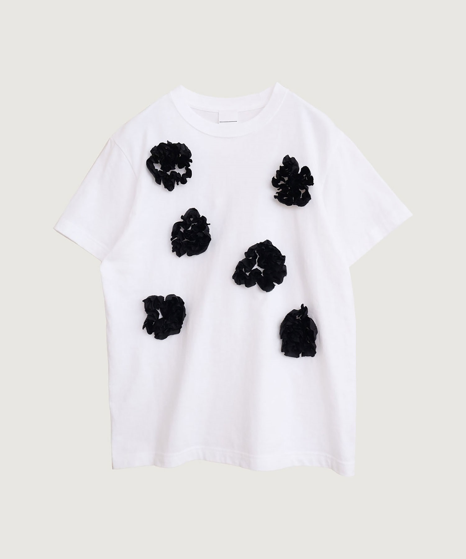 【予約販売】キュプラテープ刺繍 フラワーモチーフ Tシャツ(シロ-M)