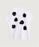 【予約販売】キュプラテープ刺繍 フラワーモチーフ Tシャツ(シロ-M)