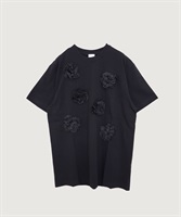 キュプラテープ刺繍 フラワーモチーフ Tシャツ(クロ-M)