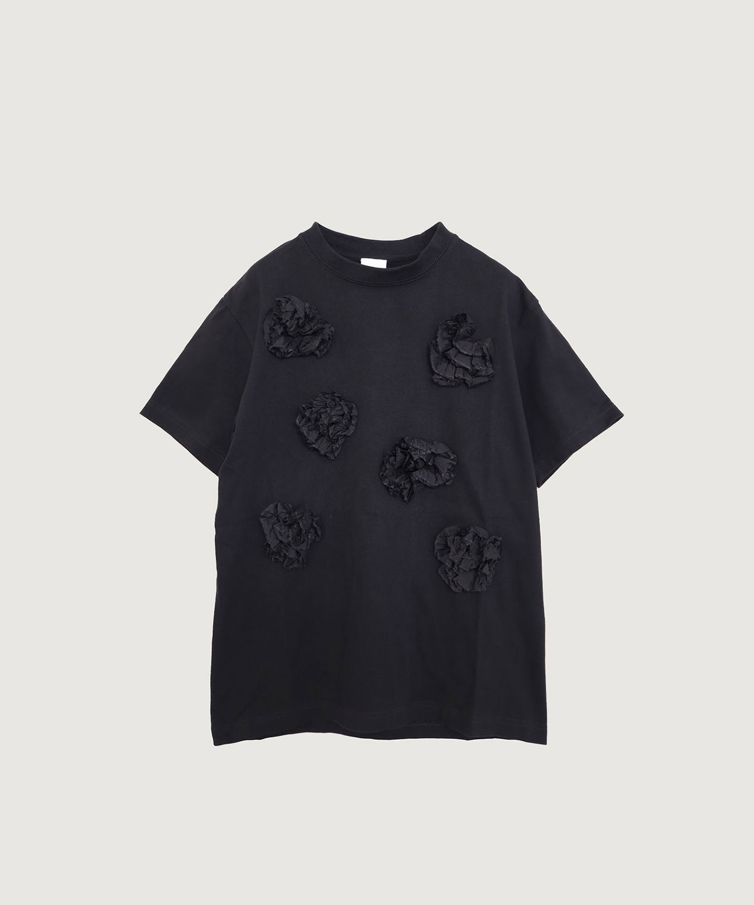 キュプラテープ刺繍 フラワーモチーフ Tシャツ(クロ-S)