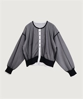 コットンポリエステル天竺 リバーシブルカーディガン(シロ-F)