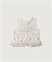 テープヤーン刺繍 チュールフリンジプルオーバー(シロ-F)