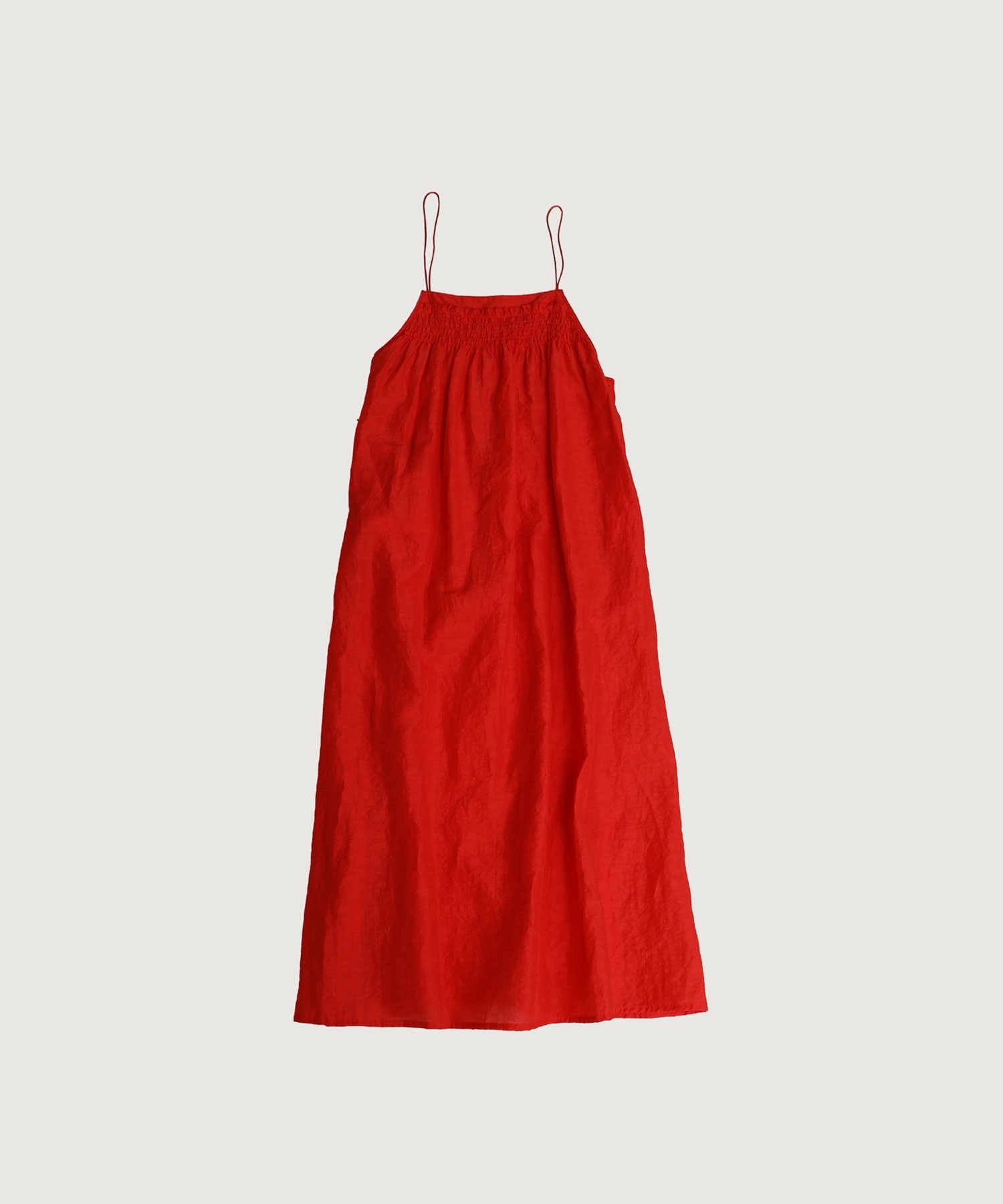 【予約販売】スパークナイロンリネンコットン平織り ギャザーロング ワンピース