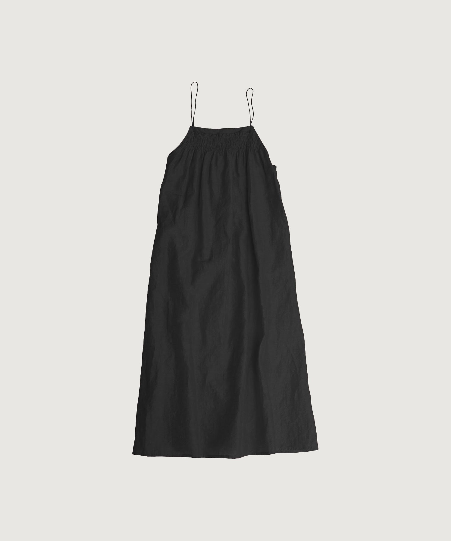 【予約販売】スパークナイロンリネンコットン平織り ギャザーロング ワンピース