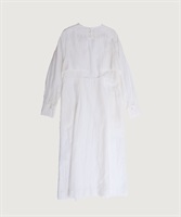 【予約販売】コットンキュプラリネン 桐生シワ ロング長袖 ワンピース(シロ-F)