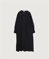 キュプラコットンリネン桐生シワ ロング ワンピース(クロ-F)