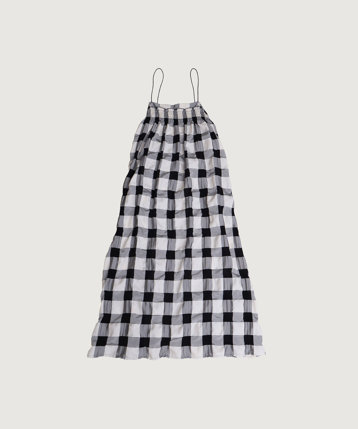 キュプラポリエステル Bigギンガム ギャザーロング ワンピース