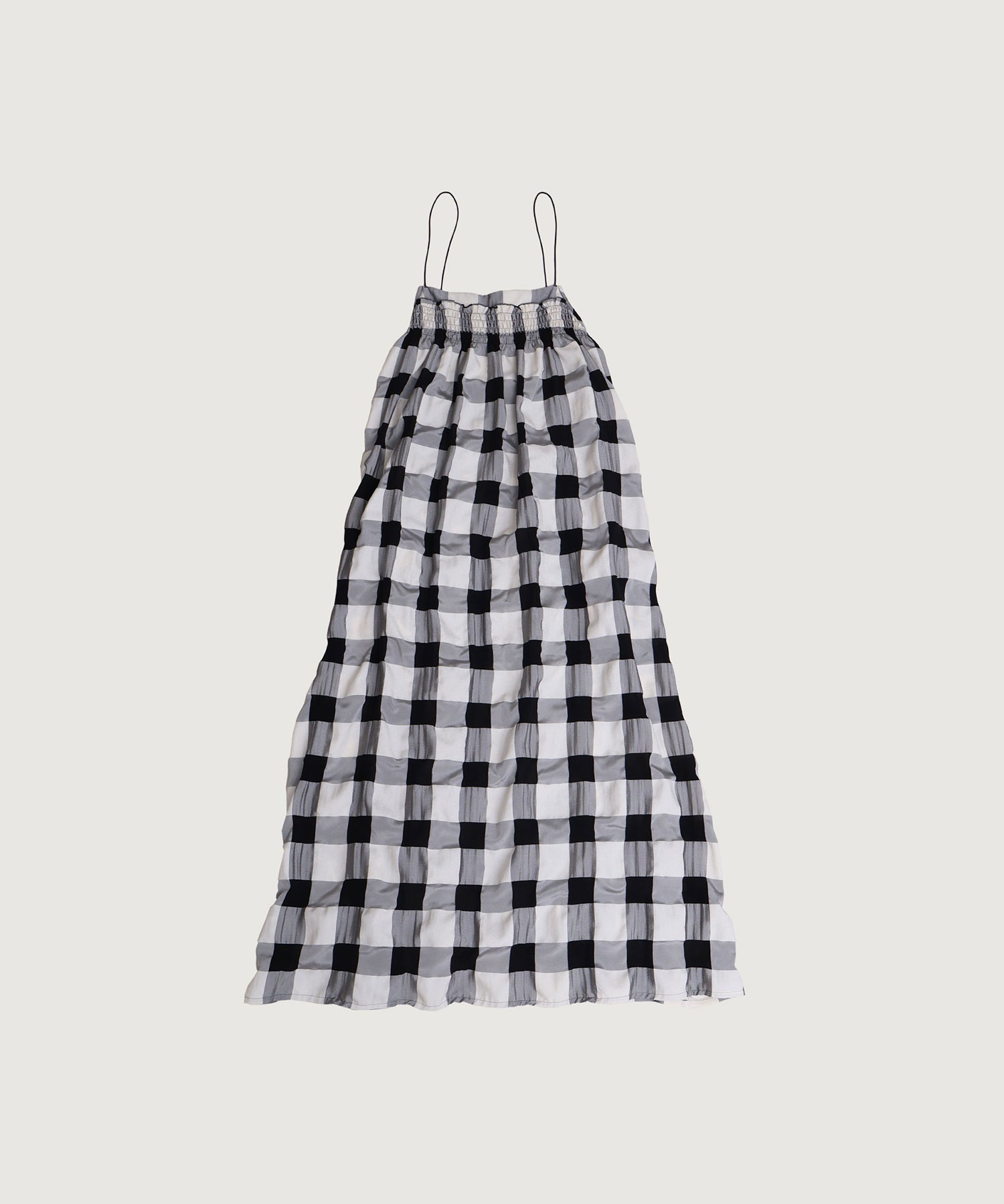 【予約販売】キュプラポリエステル Bigギンガム ギャザーロング ワンピース(チェック-F)