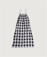 【予約販売】キュプラポリエステル Bigギンガム ギャザーロング ワンピース(チェック-F)