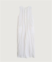 高密度コットンリネンワッシャー ノースリ サロペット(シロ-F)