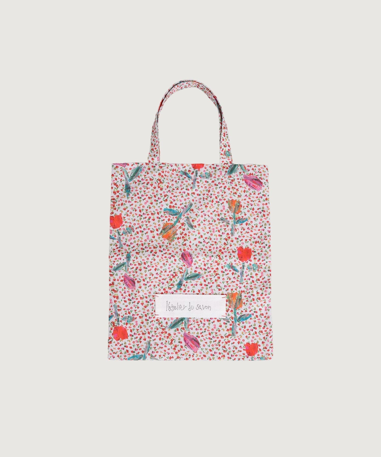 【予約販売】ちぎり絵のチューリッププリント トートバッグ(アカ-F)