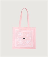 花とリボンのバテンレース　トートバッグ(ピンクストライプ-F)