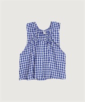 アセテートギンガム　ひらひらブラウス(アオ-F)