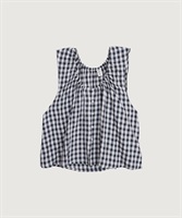 アセテートギンガム　ひらひらブラウス(クロ-F)