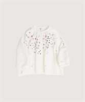 【予約販売】お花スケッチ ファー刺繍ブラウス(キナリ-F)